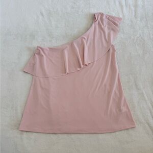 Express Size Medium Light Pink One Shoulder Top w/ continuous ruffle accent